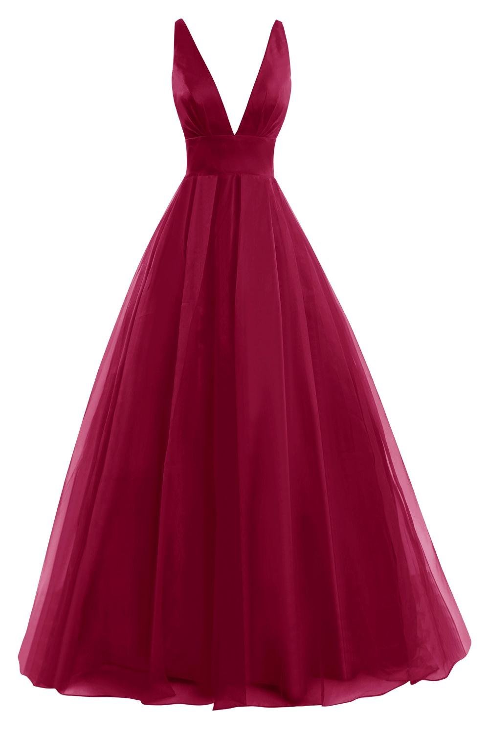Fashion Sexy Women´s Tulle Deep V Neck Prom Dress Formal Evening Gowns