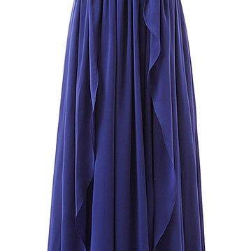 Blue Floor Length Chiffon Ruffle A-Line Bridesmaid Dress Featuring ...